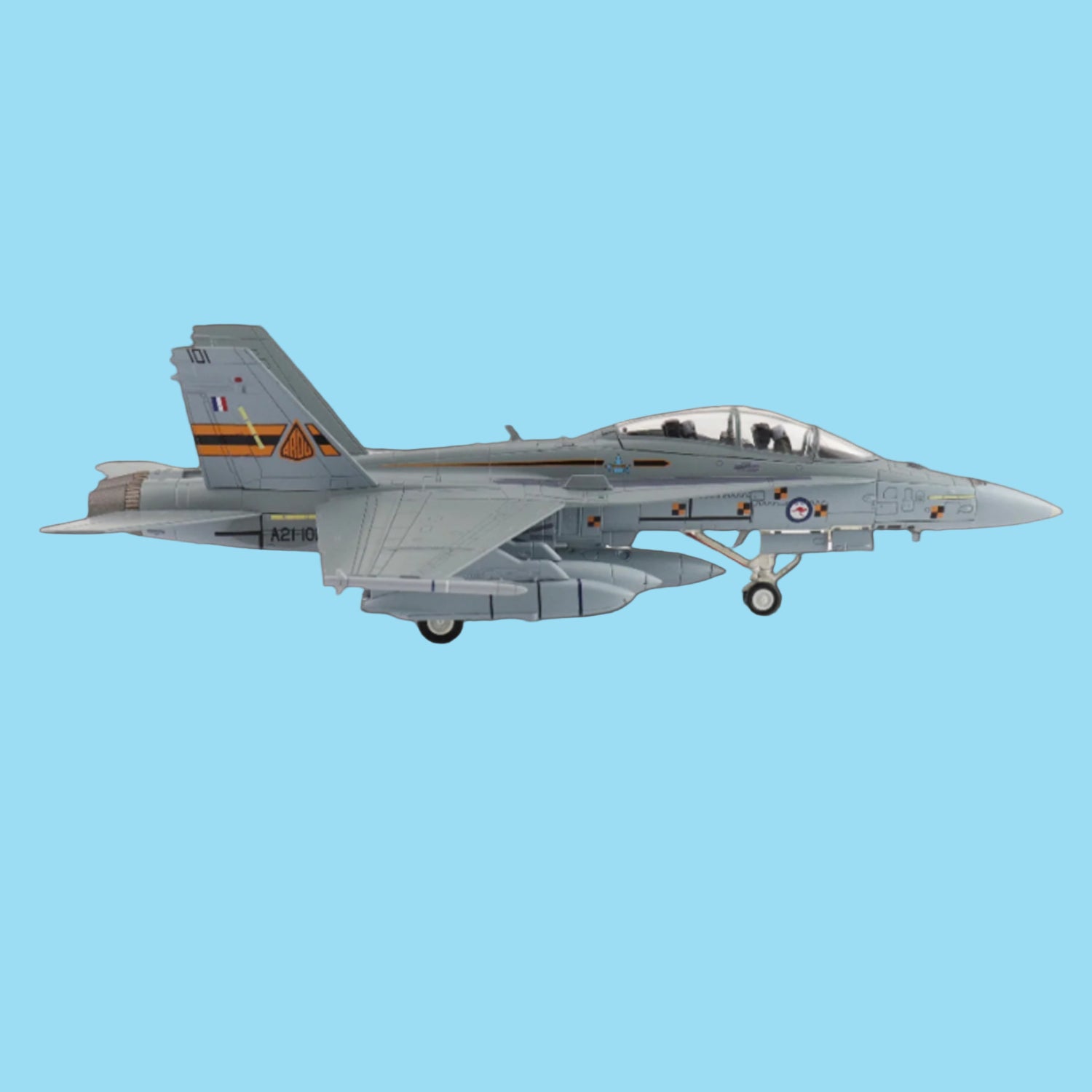Dominate your display with this formidable 1/72 scale F/A-18B Hornet from Hobby Master, showcasing the legendary ARDU test aircraft A21-101 armed with two AGM-158 missiles. www.moralepatches.com.au