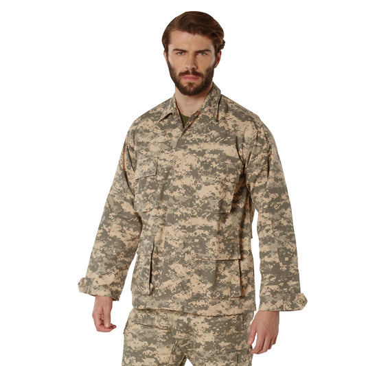 Rothco's B.D.U. Shirts feature a Poly/Cotton Twill material that is durable yet comfortable. The BDU Shirt Jacket offers maximum utility with four large button-down bellowed pockets and front button pocket with a secure flap closure and adjustable button tab cuff sleeves. www.moralepatches.com.au