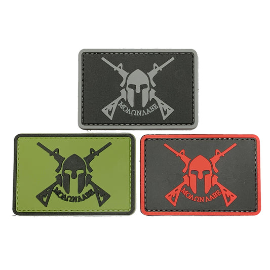 Molon Labe Spartan with Two Rifles PVC Patch, Velcro backed Badge. Great for attaching to your field gear, jackets, shirts, pants, jeans, hats or even create your own patch board. www.moralepatches.com.au
