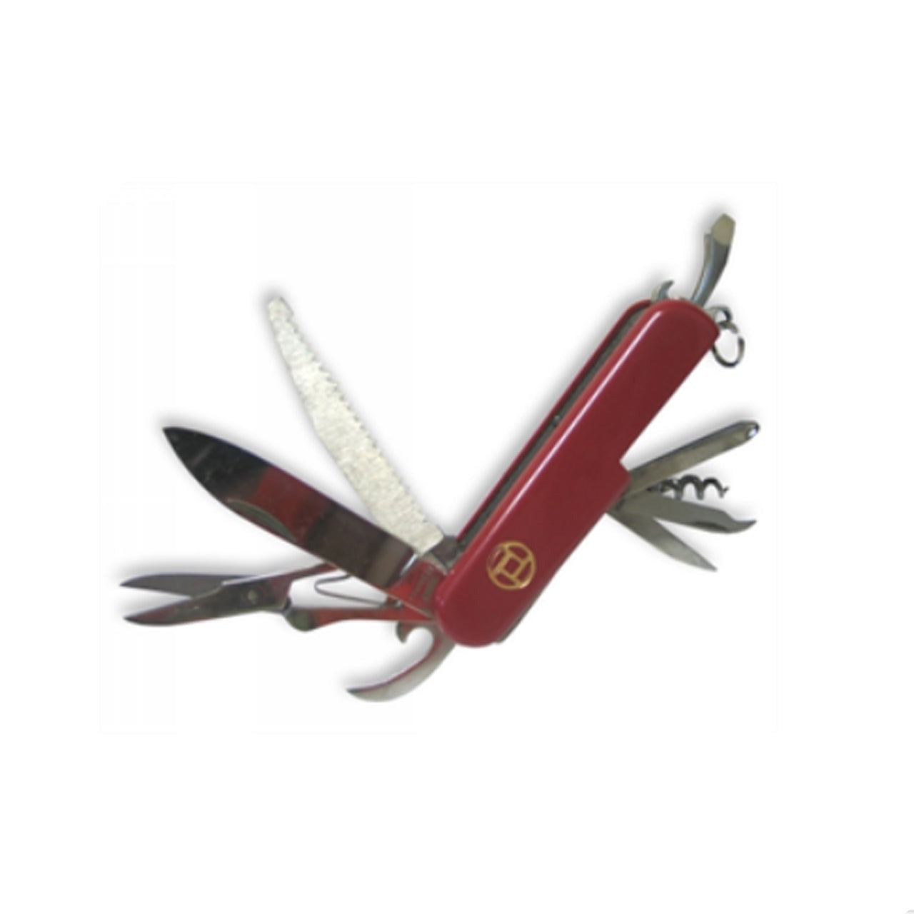 Replica swiss army knife with 9 functions, these include, a straight blade knife, a small saw, scissors, a bottle and can opener, cork screw, phillips head screw driver, flat head screw driver as well as a file and a reamer, which all folds down with small keyring.   Key ring  9 functions  Folds down to 9cm  Stainless steel  www.moralepatches.com.au