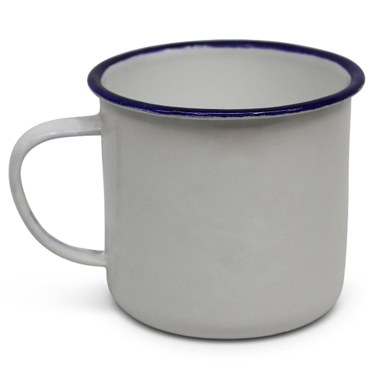 This 9cm enamel mug in classic white offers a high capacity of 570ml and stands 9cm high and wide. www.moralepatches.com.au
