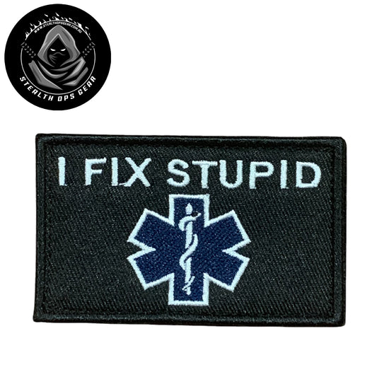 Tap into your inner creativity with the I Fix Stupid Embroidery Patch Hook &amp; Loop! At a size of 8x5cm, this patch boasts a stunningly embroidered design and a reliable hook &amp; loop backing, making it an essential piece for any collector. www.moralepatches.com.au