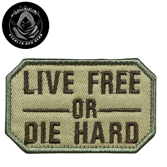 Unleash your creative side with the Live Free Brown On Coyote Embroidery Patch Hook &amp; Loop. Measuring 8x5cm, this patch features a stunningly embroidered design and a secure hook &amp; loop backing. A must-have for collectors looking for high-quality additions to their collection. www.moralepatches.com.au