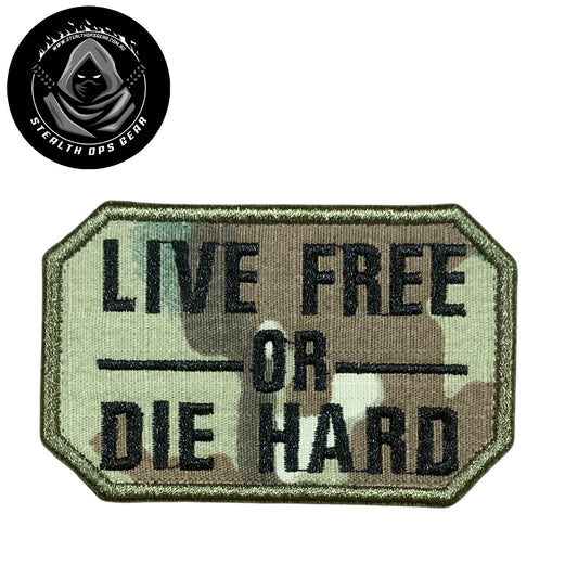 Unleash your creative side with the Live Free Black On Woodland Embroidery Patch Hook &amp; Loop. Measuring 8x5cm, this patch features a stunningly embroidered design and a secure hook &amp; loop backing. A must-have for collectors looking for high-quality additions to their collection. www.moralepatches.com.au