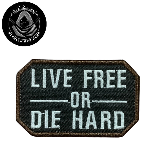 Unleash your creative side with the Live Free White On black Embroidery Patch Hook &amp; Loop. Measuring 8x5cm, this patch features a stunningly embroidered design and a secure hook &amp; loop backing. A must-have for collectors looking for high-quality additions to their collection. www.moralepatches.com.au