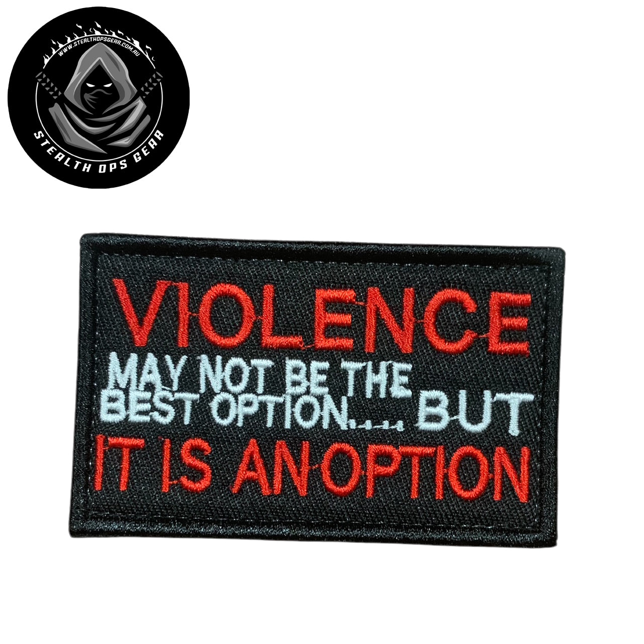 Unleash your creative side with the Violence Embroidery Patch Hook &amp; Loop. Measuring 8x5cm, this patch features a stunningly embroidered design and a secure hook &amp; loop backing. A must-have for collectors looking for high-quality additions to their collection. www.moralepatches.com.au
