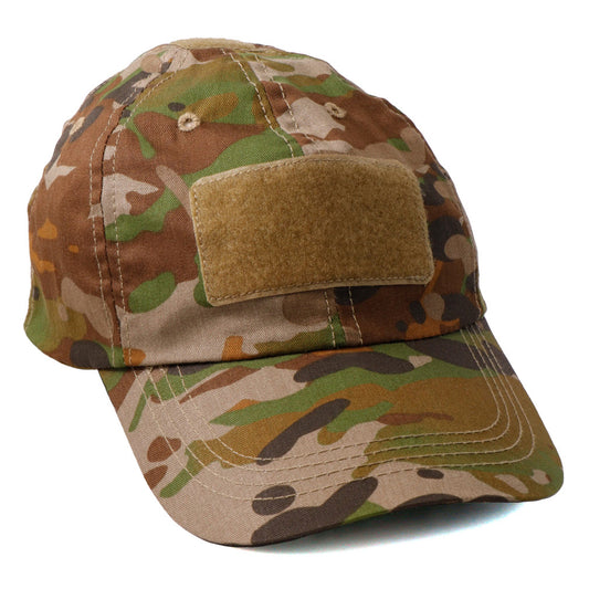 The AMCU Tactical Cap Velcro Stealth Ops Gear offers a stylish Australian Multicam pattern and an easily adjustable Velcro front. It's perfect for any setting, whether for tactical activities or casual wear, providing both versatility and comfort. Made with a durable blend of 65% polyester and 35% cotton, this cap is suitable for everyday wear and tactical use. Its dimensions make it a one size fits most design. www.moralepatches.com.au