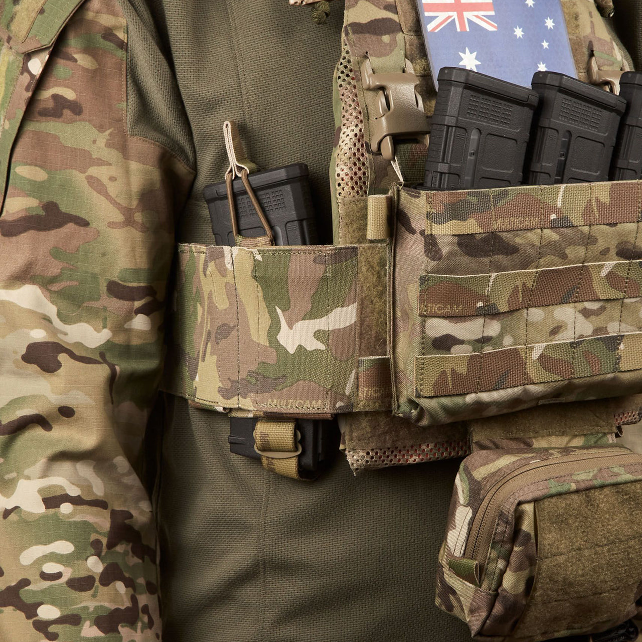 The ASAD Elastic Side Wings are designed to attach to the front or back Velcro area of your plate carrier under your cummerbund to boost carrying capacity without adding weight, they will accept various radios, up to two M4 magazines, a smoke grenade, medical items or similar sized objects. www.moralepatches.com.au magazines in vest and wing