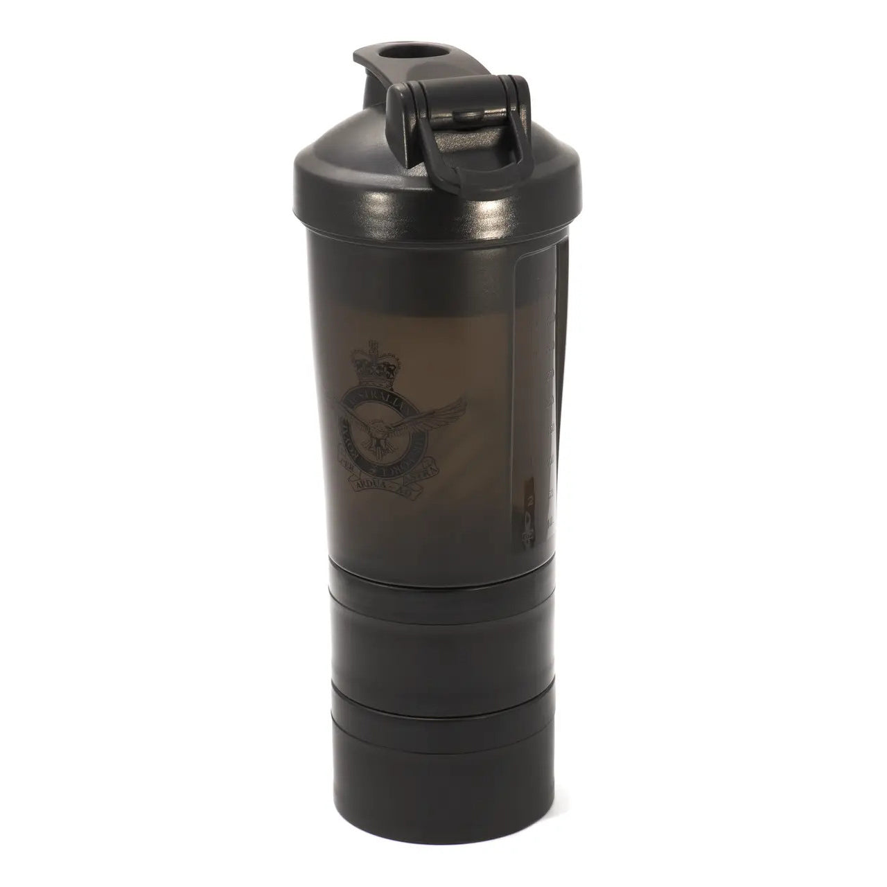 Introducing the Air Force Protein Shaker - a versatile and leak proof solution that combines a shaker with a storage compartment. Mix your shakes on the go and enjoy a smooth and precise blend every time, thanks to the included whisk ball and convenient measurement guide. www.moralepatches.com.au