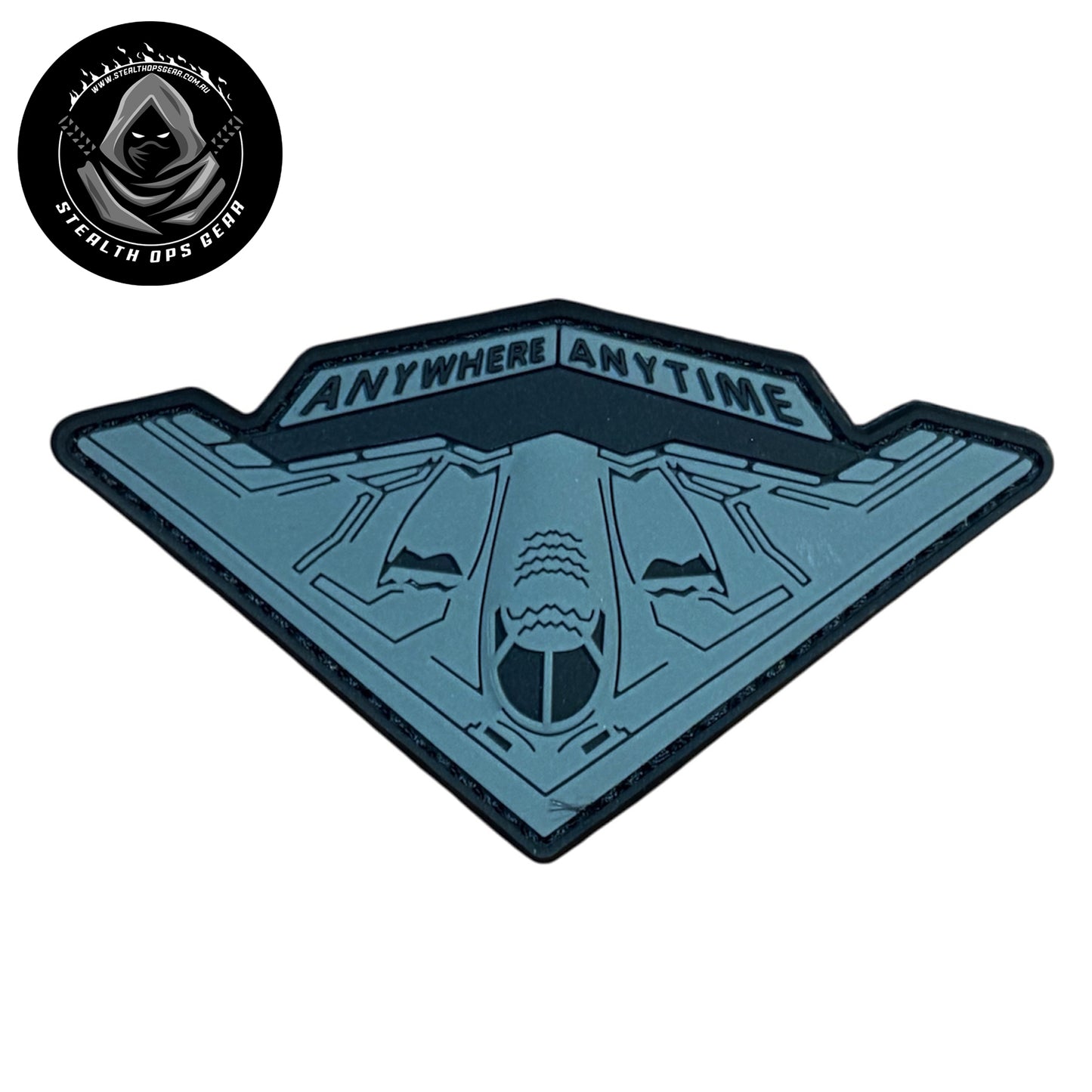 USAF B-2 Spirit Strategic Stealth Bomber Anywhere Anytime Morale PVC - Stealth Ops Gear. This bold PVC morale patch delivers attitude and authenticity to your tactical gear, backpack, or everyday carry.  www.moralepatches.com.au