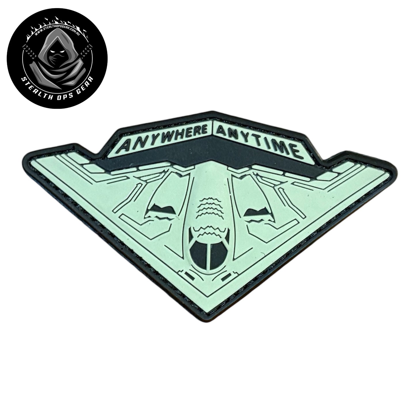 USAF B-2 Spirit Strategic Stealth Bomber Anywhere Anytime Morale PVC - Stealth Ops Gear. This bold PVC morale patch delivers attitude and authenticity to your tactical gear, backpack, or everyday carry.  www.moralepatches.com.au
