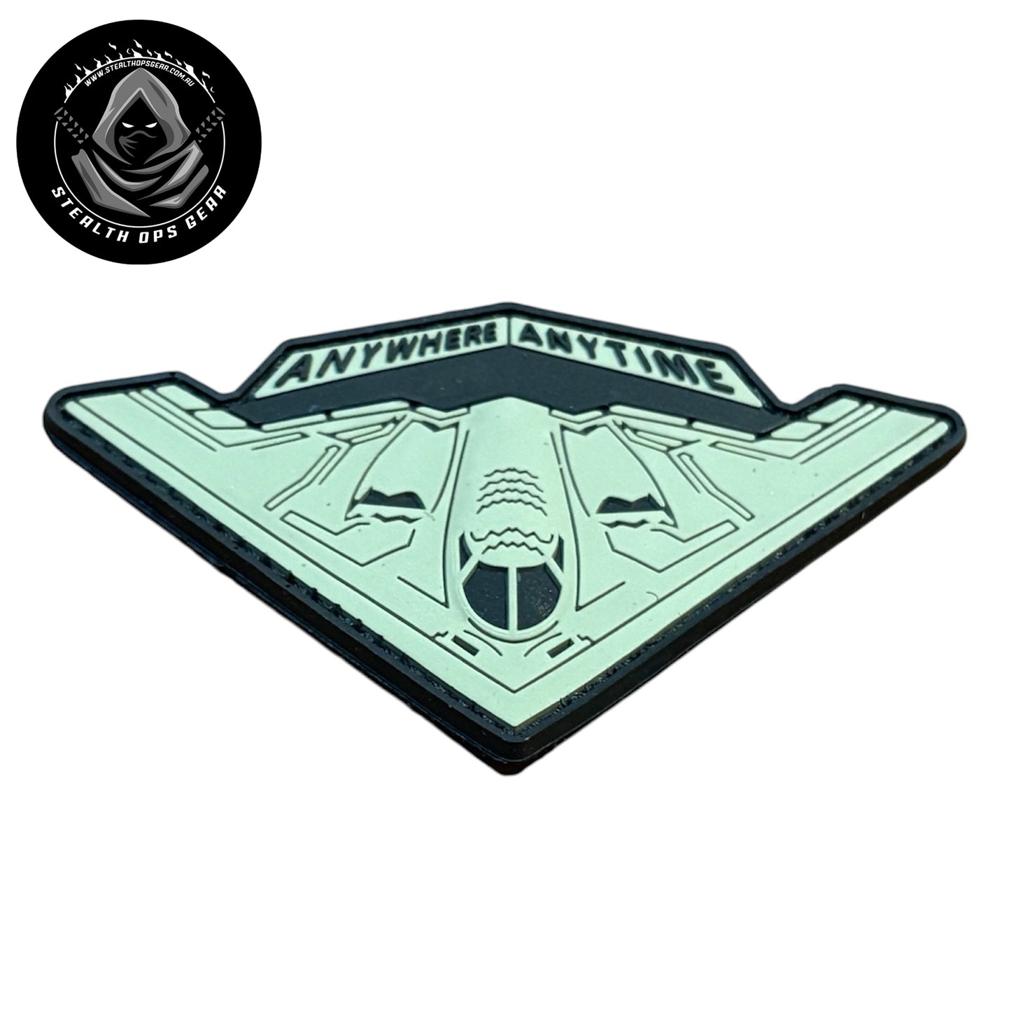 USAF B-2 Spirit Strategic Stealth Bomber Anywhere Anytime Morale PVC - Stealth Ops Gear. This bold PVC morale patch delivers attitude and authenticity to your tactical gear, backpack, or everyday carry.  www.moralepatches.com.au