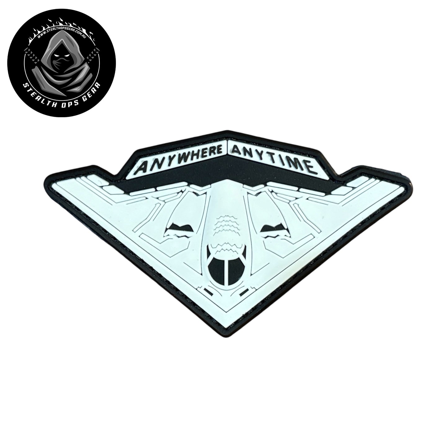 USAF B-2 Spirit Strategic Stealth Bomber Anywhere Anytime Morale PVC - Stealth Ops Gear. This bold PVC morale patch delivers attitude and authenticity to your tactical gear, backpack, or everyday carry. www.moralepatches.com.au