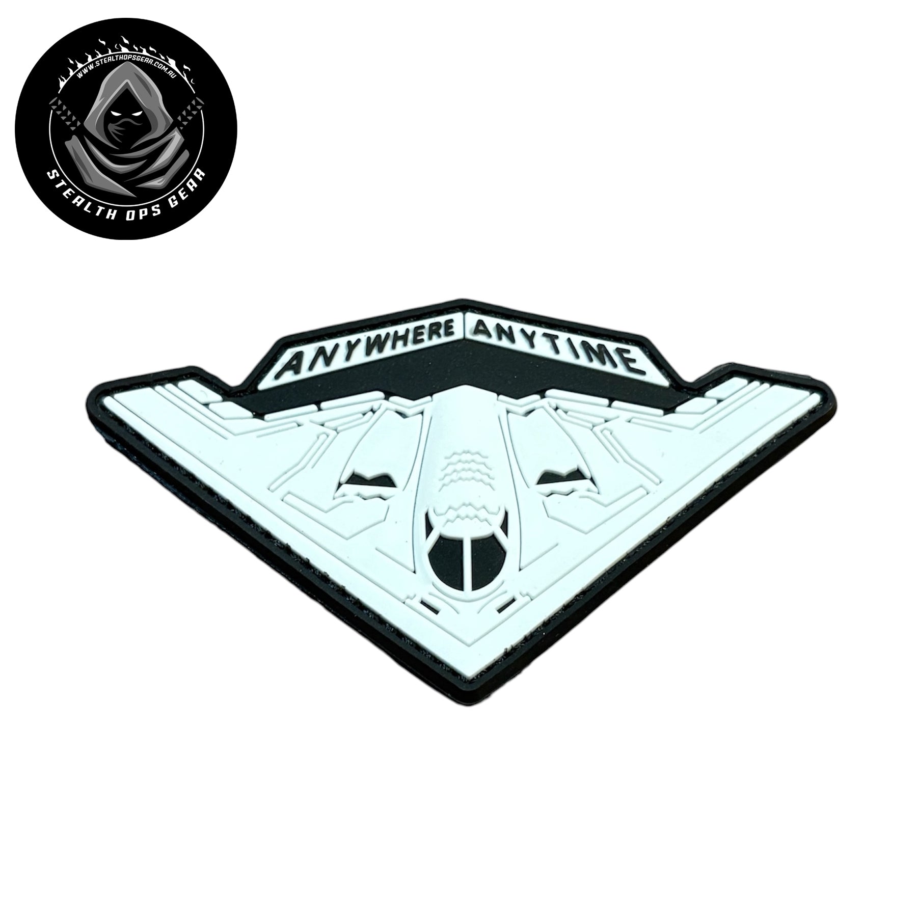 USAF B-2 Spirit Strategic Stealth Bomber Anywhere Anytime Morale PVC - Stealth Ops Gear. This bold PVC morale patch delivers attitude and authenticity to your tactical gear, backpack, or everyday carry. www.moralepatches.com.au