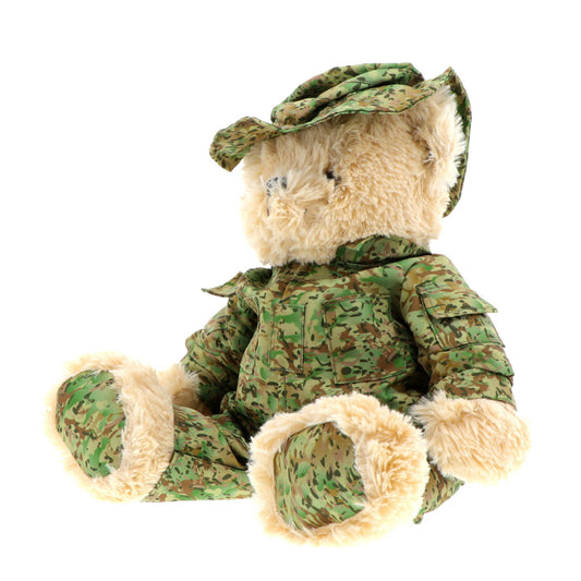 Treasure a symbol of courage and strength with this gorgeous 40cm Australian Army bear. Perfect as a comforter or to bring a smile to adults and children alike, this bear is as luxuriously cuddly as it is full of patriotic pride. Cherish the cutest Aussie Army bear around today! www.moralepatches.com.au side view