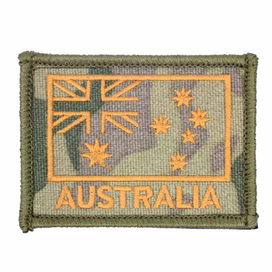 The Australia Flag Subdued Embroidery Velcro Backed Patch Multicam features a woven Australian National flag on a stylish Multicam background, complete with the inspiring word "AUSTRALIA" underneath. Measuring 75 x 55mm, this patch is the perfect way to show your love for Australia in a subtle yet powerful way. www.moralepatches.com.au