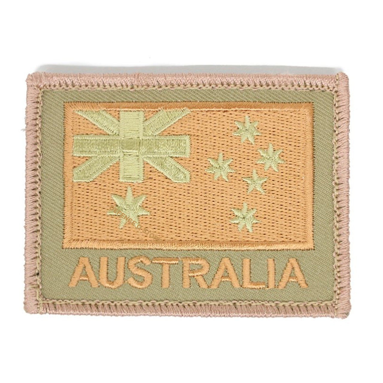 The Australia Flag Tan On Khaki Embroidery Velcro Backed Patch features our embroidery style Australian National flag on a stylish khaki background, complete with the inspiring word "AUSTRALIA" underneath. Measuring 75 x 55mm, this patch is the perfect way to show your love for Australia in a subtle yet powerful way. www.moralepatches.com.au
