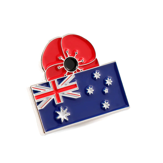 This silver-plated, enamel-filled lapel pin allows you to proudly display the Australian flag while honouring all those who have served or are currently serving in all theatres of war and peacekeeping efforts. Featuring a representation of a poppy, it symbolises both national pride and remembrance. www.moralepatches.com.au