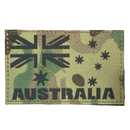 Enhance your outfit with the Australian National Flag Multicam Laser Cut Hook &amp; Loop Patch. Measuring 5cm X 8cm, it adds a charming touch to your jacket, pack, or cap. Display your patriotic spirit in a stylish and compelling manner! www.defenceqstore.com.au