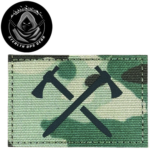 Unleash your creativity with the Axes Laser Cut Patch Hook &amp; Loop Stealth Ops Gear! Measuring 8x5cm and featuring a beautifully embroidered design and secure hook &amp; loop backing, this patch is a must-have for any collector. www.moralepatches.com.au