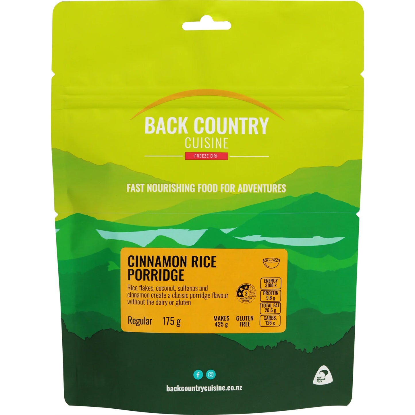 This breakfast is light to carry and provides tasty, fast nourishing food for adventure with rice flakes, coconut, sultanas and cinnamon to create a classic porridge flavour without the dairy or gluten. Vegan. www.moralepatches.com.au 175g