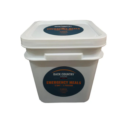 Each bucket comes with a breakfast, lunch and a dinner meal. The meals are our small meals so they don’t take up too much space and will get you through the emergency. www.moralepatches.com.au