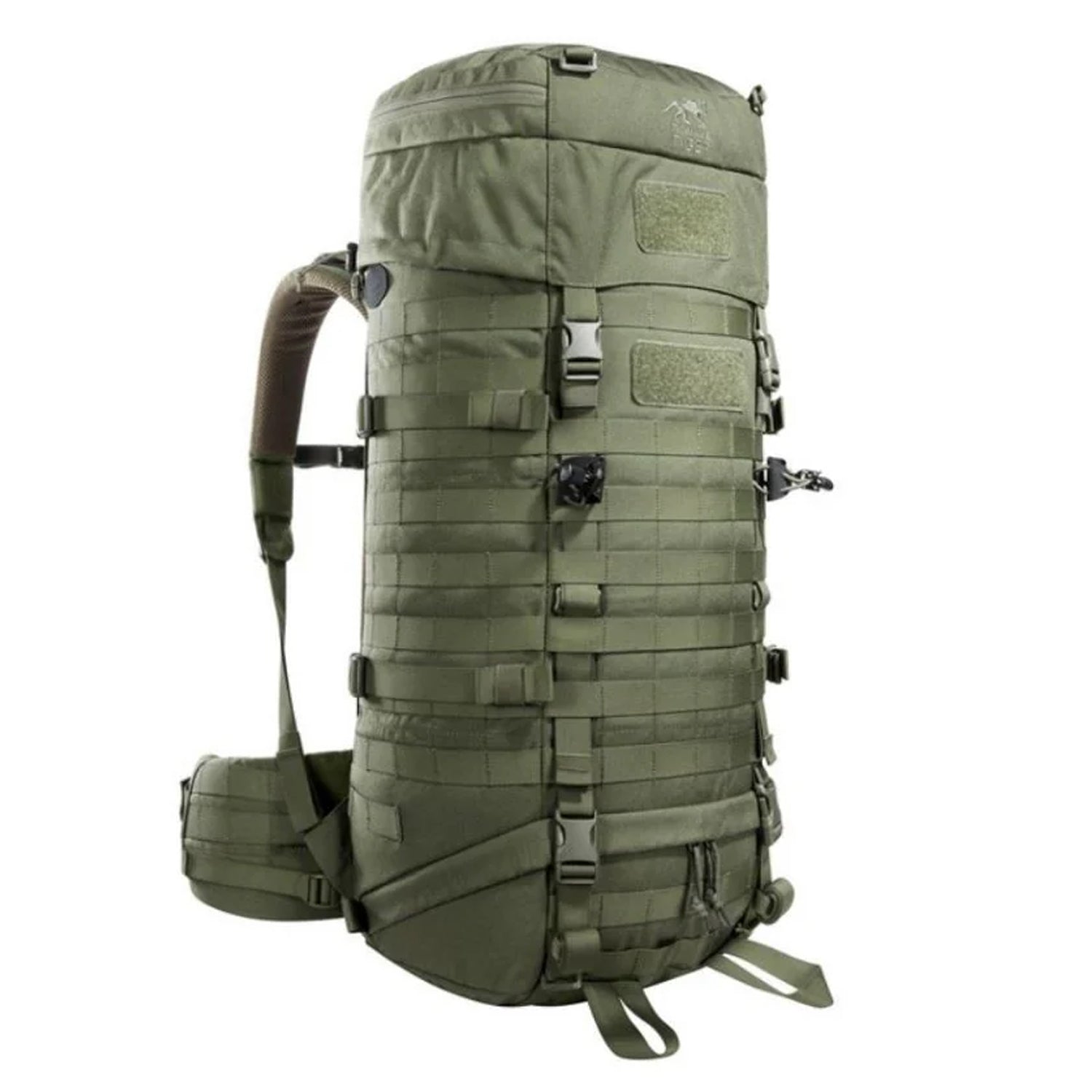 The TT Base Pack offers a volume of 52 litres and is expandable to 65 litres. It has a height-adjustable and removable lid. When used without the lid, the backpack is closed with the rolled snow guard. On the front and sides is MOLLE. The hip belt can be removed and used separately as a Warrior Belt. www.moralepatches.com.au