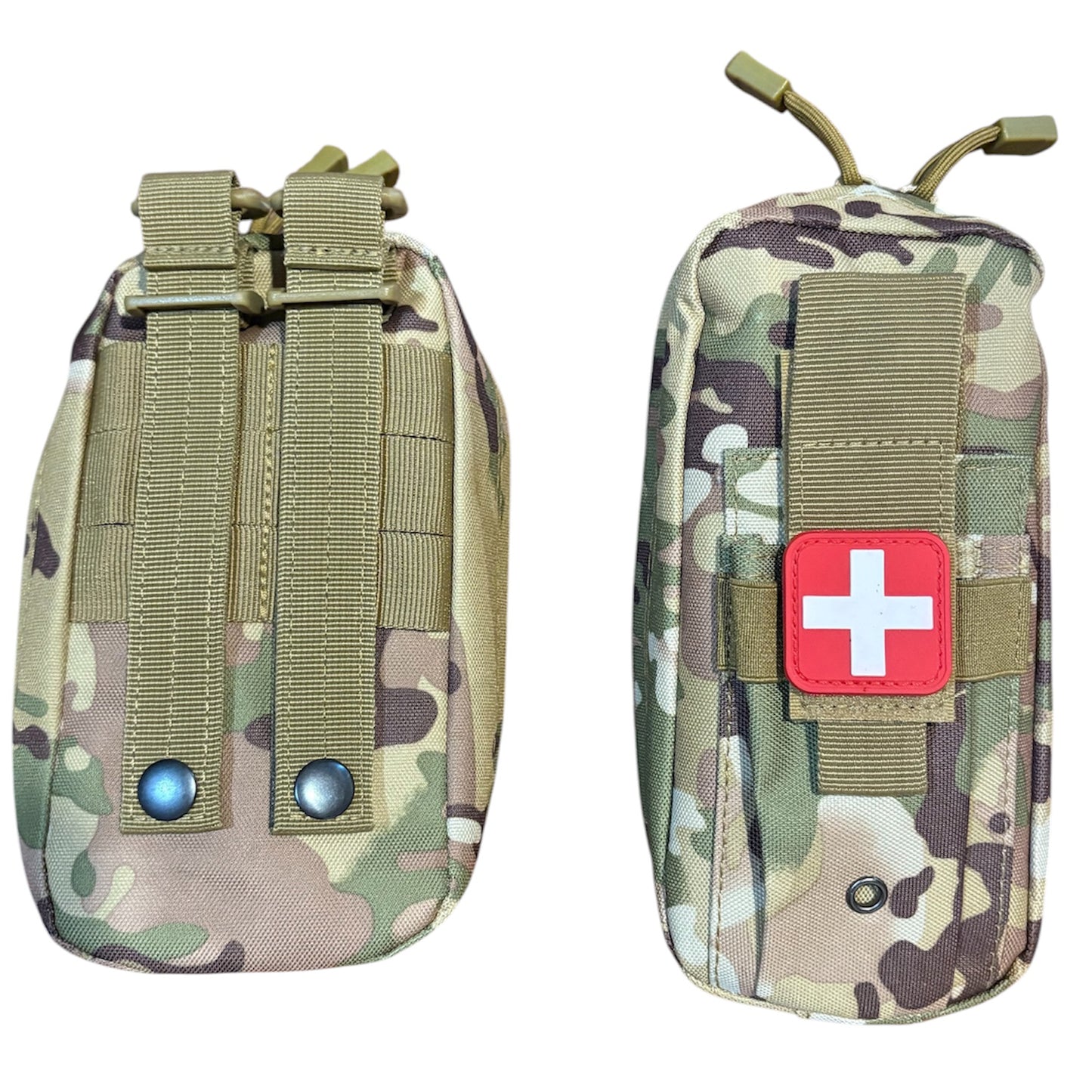 The Basic Combat Trauma Kit With Multicam Pouch Bundle is for emergency treatment for one person in case of injury. www.moralepatches.com.au