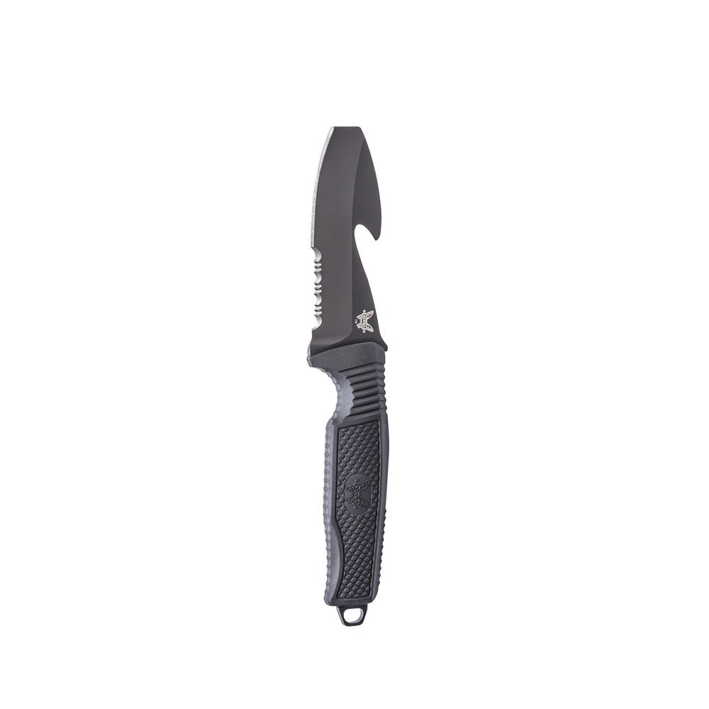 The Benchmade 112 H2O Fixed Blade dive knife was originally developed for an elite military program. A fixed black-coated blade with blunt tip and integrated rescue hook, this knife features N680 ultra stainless steel, a special application steel for when corrosion resistance is the primary requirement. www.moralepatches.com.au