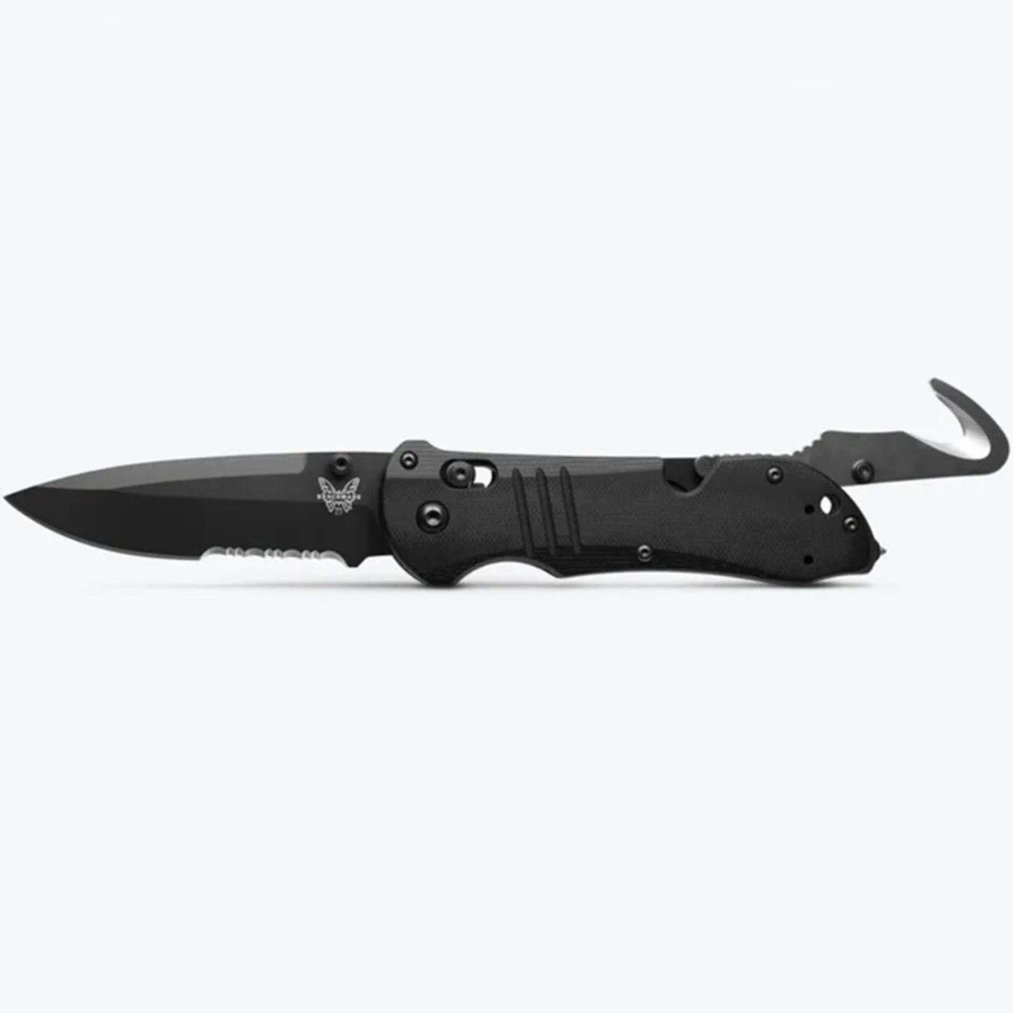 Designed for rescue and other mission objectives, Benchmade's 917 Triage model gives public safety workers the features they need, along with the best materials for their applications. Premium S30V stainless steel blade and integrated rescue hook, carbide glass breaker on pommel, and reversible tip-up black oxide deep-carry clip. Made in USA. www.moralepatches.com.au