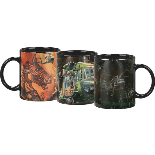 The complete set of three coffee mugs brings beautiful art to your day. Coming together to create the full artwork from Drew Harrison, this fantastic set is the perfect addition to your kitchen or office and lets you explore this intricate artwork from a new angle. www.moralepatches.com.au
