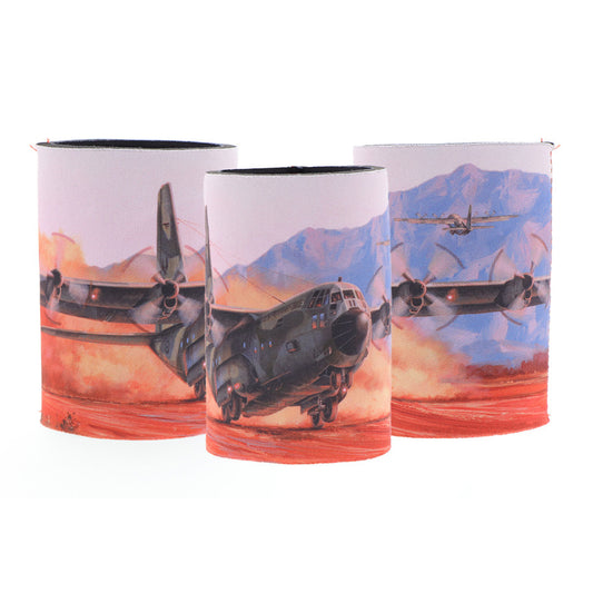 he durable neoprene material ensures that your drinks stay cold for hours, while the beautiful artwork depicting the C-130 Hercules adds a touch of style to your mornings. This cooler is perfect for sharing with family and friends. Don't miss out on this unique piece from the Iconic Aviation Collection. www.moralepatches.com.au