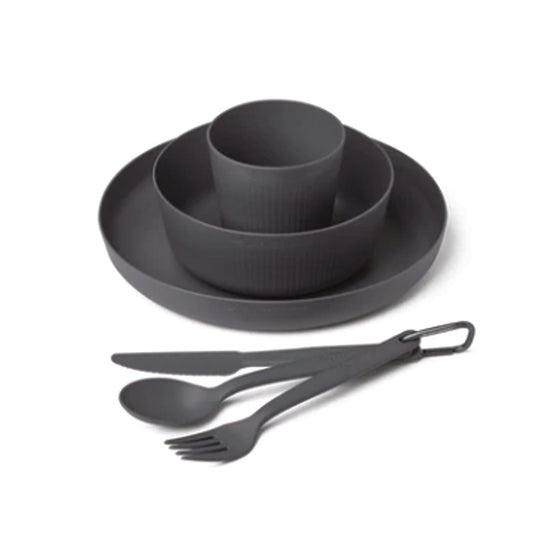Adventure tested. Camp ready. This all-in-one, ultralight dinnerware set includes a plate, bowl, cup, cutlery set with carabiner, and mesh sack for drying and organisation. Steep sidewalls on the bowl and plate reduce spills, while the tactile EasyGrip surface ensures secure handling, even with gloves. www.moralepatches.com.au