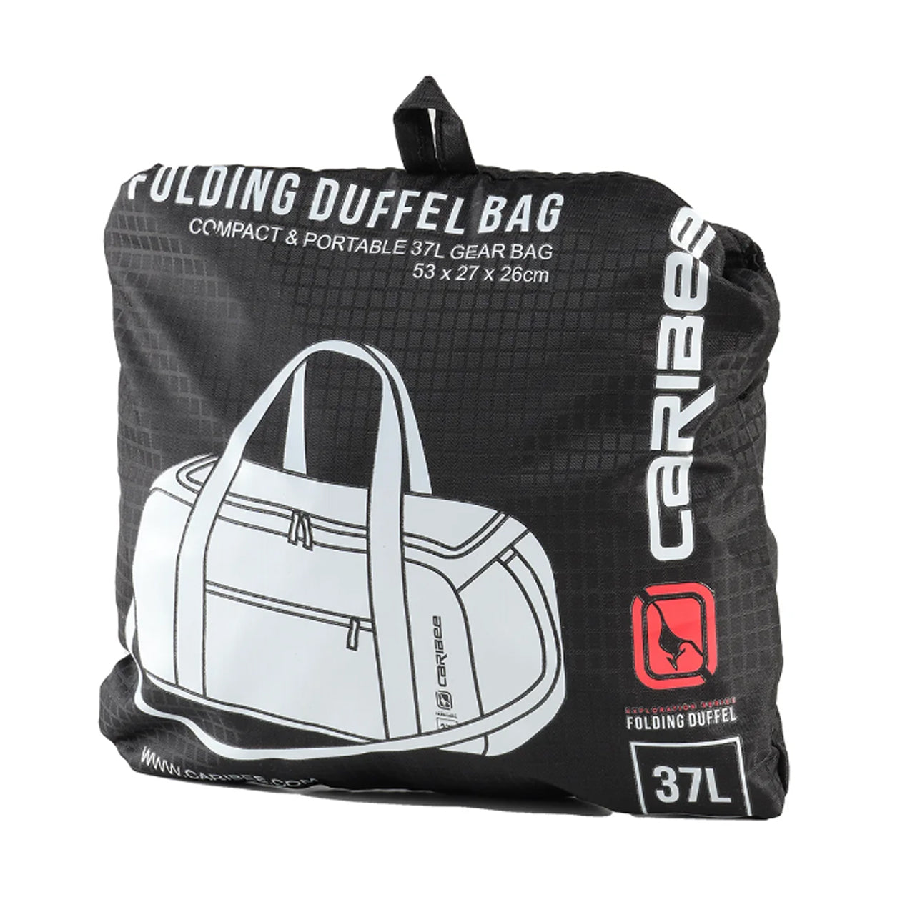 Volume: 37L/53 x 27 x 26cm Fold away duffle bag stows neatly into its own integrated storage pouch Compact &amp; portable 37L gear bag&nbsp; Great accessory for travel - when you need an extra bag Large main zippered storage compartment Lockable zip housings for extra security Rear luggage trolley&nbsp;pass through secures this bag to larger suit cases Adjustable webbing shoulder strap Weight: 270g www.moralepatches.com.au