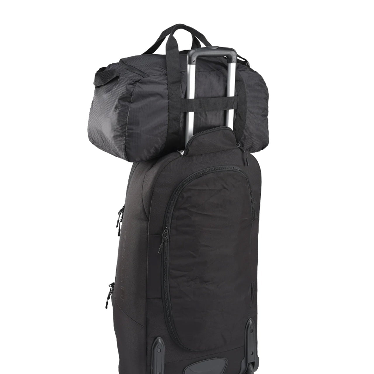 Volume: 37L/53 x 27 x 26cm Fold away duffle bag stows neatly into its own integrated storage pouch Compact &amp; portable 37L gear bag&nbsp; Great accessory for travel - when you need an extra bag Large main zippered storage compartment Lockable zip housings for extra security Rear luggage trolley&nbsp;pass through secures this bag to larger suit cases Adjustable webbing shoulder strap Weight: 270g www.moralepatches.com.au