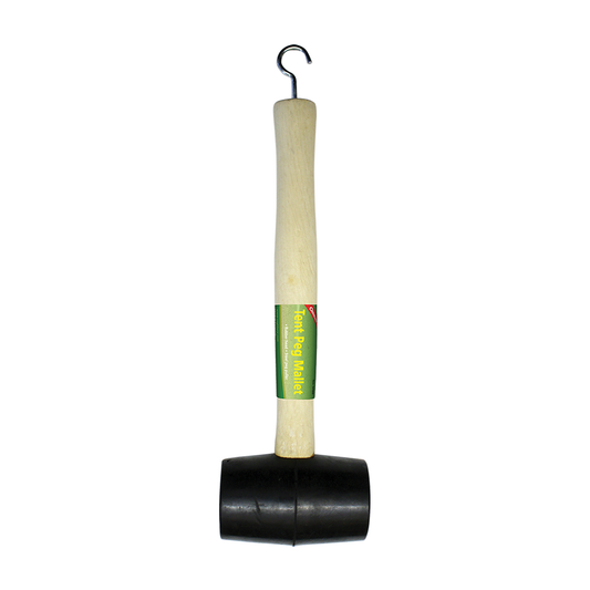 Tent peg mallet with a rubber head and wooden handle. Includes a steel tent peg puller. www.moralepatches.com.au