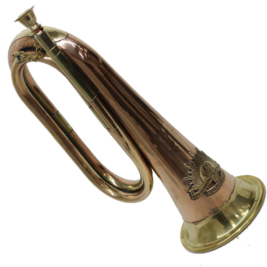 These copper bugles are manufactured as a commemorative display item and are not intended to be played.  However I have been told that they product a reasonable sound for the price.  These bugles come complete with a rising sun badge and plenty of space for an inscription. www.moralepatches.com.au