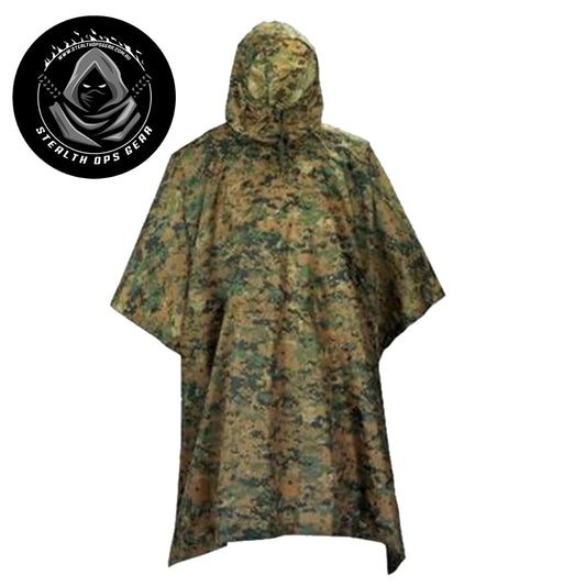 Made from polyester with a camouflage design, this versatile poncho offers both durability and style. It includes a handy stuff bag for easy carrying, and grommets on all corners provide secure attachment options. This lightweight and compact for effortless packing. Use it as a poncho, ground sheet, or emergency shelter to suit your needs. www.moralepatches.com.au