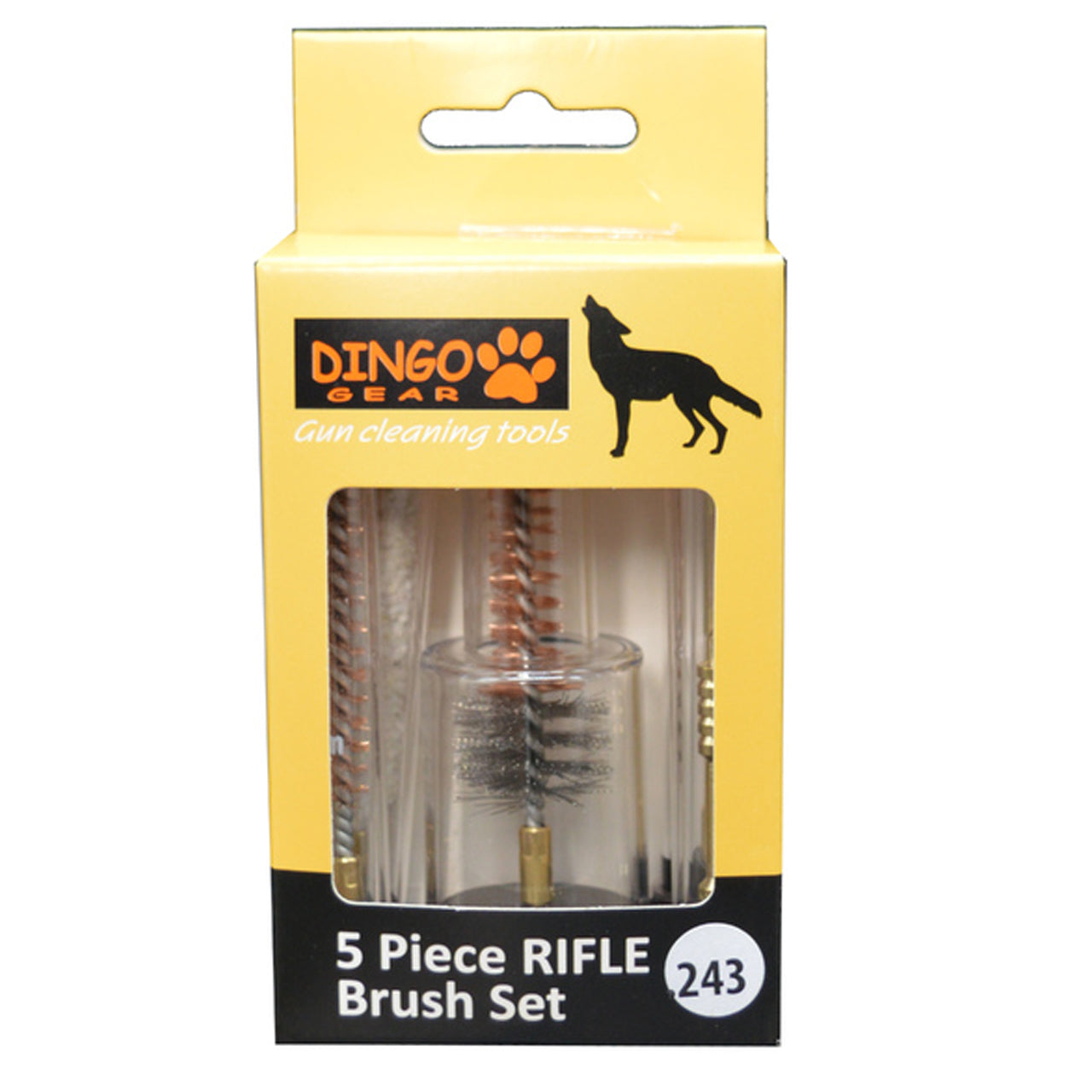 The Dingo Gear .243 calibre Rifle 5 piece Brush Set has the brushes you need. Each brush comes in its own plastic cylinder for safe and clean storage. www.moralepatches.com.au