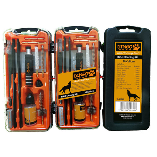 The Dingo Gear Compact Gun Cleaning Kit with Oil Bottle is the perfect solution for you. It comes packed in a strong storage case which is easy to open and close and keep all the components in place. www.moralepatches.com.au