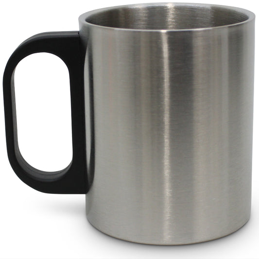 This double walled stainless steel mug is the perfect travel companion.  Keeping your drink warm, this double walled mug is perfect for sipping a long black as you paint the landscape, or waiting for the perfect lighting with your camera on a clear day. Weighing 115g it can also act as a paperweight for those flyaway drafts!  Stainless steel construction Plastic handle Weight 115gm Capacity 177ml or 6oz (3/4 latte, flat white, magic, macchiato and long black) 80mm High - 65mm Across www.moralepatches.com.au