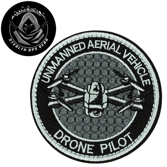 Unleash your creativity with the Drone Pilot Grey Embroidery Patch Hook &amp; Loop Stealth Ops Gear! Measuring 8cm and featuring a beautifully embroidered design and secure hook &amp; loop backing, this patch is a must-have for any collector. www.moralepatches.com.au