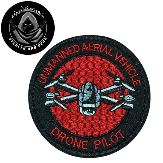 Unleash your creativity with the Drone Pilot Red Embroidery Patch Hook &amp; Loop Stealth Ops Gear! Measuring 8cm and featuring a beautifully embroidered design and secure hook &amp; loop backing, this patch is a must-have for any collector. www.moralepatches.com.au