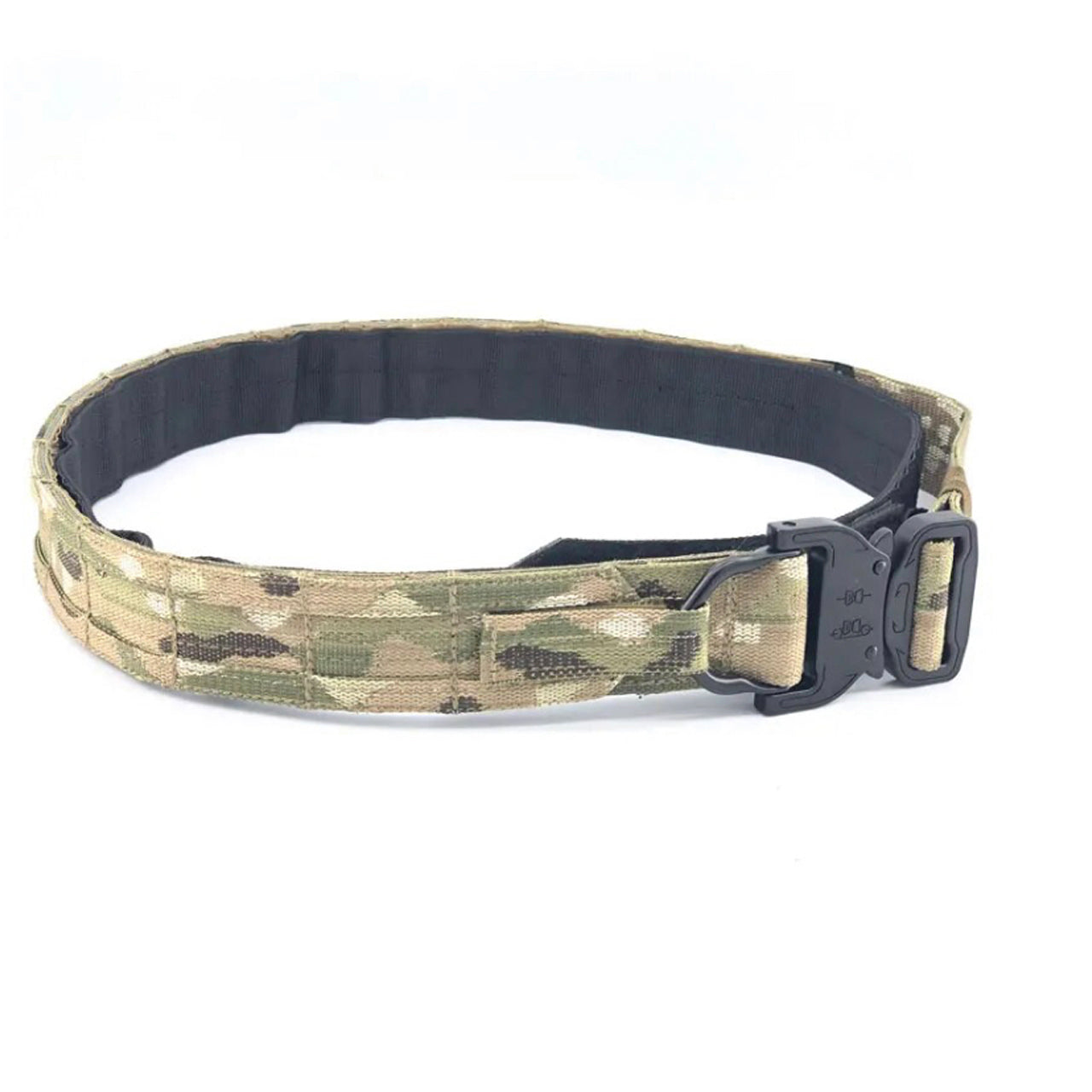 Be strong and secure like never before. Perfect for securing all of your EDC essentials. An internal black belt loop ensures a secure fit combined with the outer Multicam belt with Hook, MOLLE System for hassle-free attachment and stabilization of pouches! Experience unparalleled strength with a 3.8cm width. www.moralepatches.com.au front