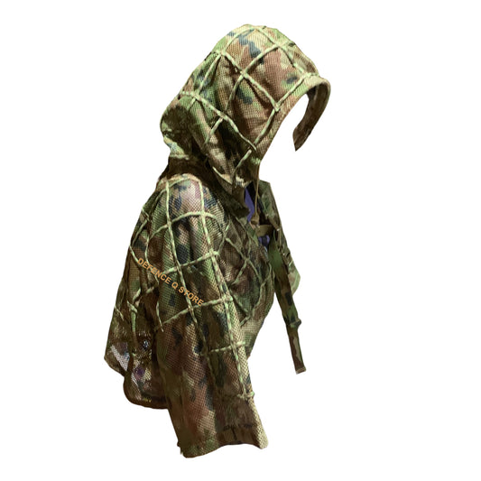 This versatile suit features an integrated hood and wide 550 cord grid work for garnish and foliage attachment, effectively hiding the head and upper body. Its lightweight mesh material ensures maximum ventilation and minimal weight, making it ideal for use with chest rigs or duty gear. www.moralepatches.com.au
