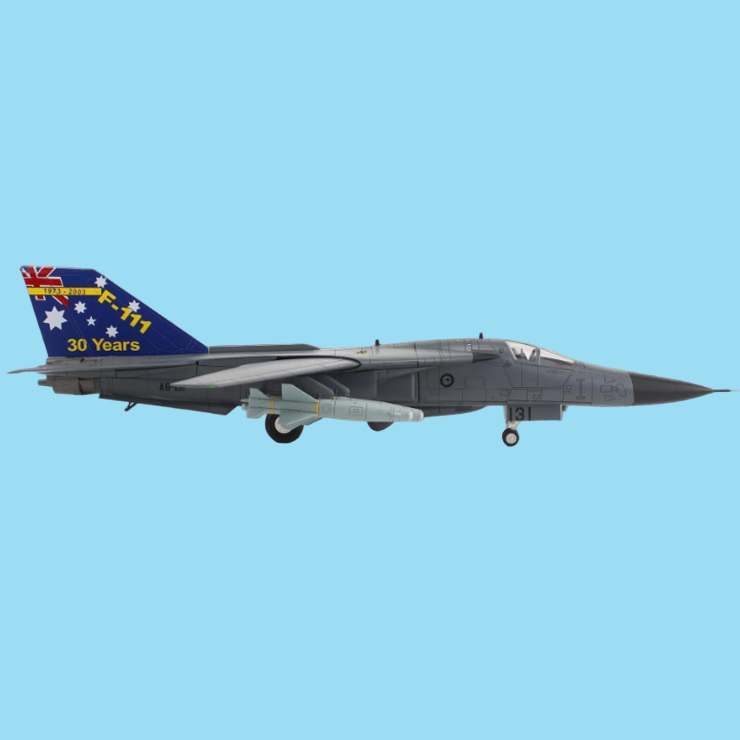 Relive three decades of Australian air force power with this formidable 1/72 scale F-111C "Pig" from Hobby Master, capturing aircraft A8-131 in its iconic 1973-2003 service livery. www.moralepatches.com.au