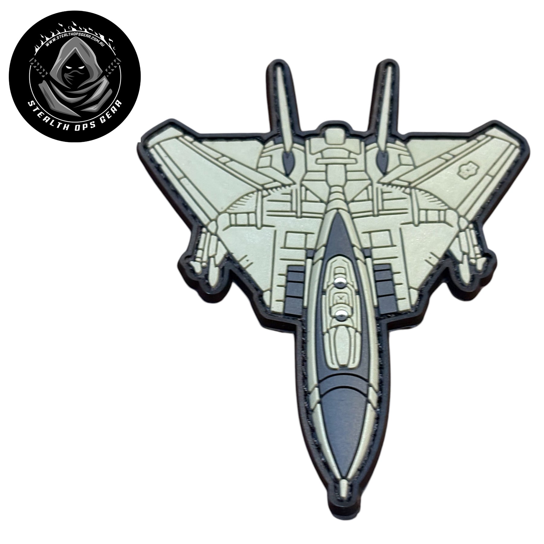 F14 Tomcat Grey PVC Morale Patch - Stealth Ops Gearr. This bold PVC morale patch delivers attitude and authenticity to your tactical gear, backpack, or everyday carry. At 10x8cm, it's sized perfectly for visibility without overwhelming your setup. www.moralepatches.com.au