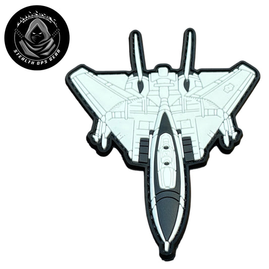 F14 Tomcat White PVC Morale Patch - Stealth Ops Gear. This bold PVC morale patch delivers attitude and authenticity to your tactical gear, backpack, or everyday carry. At 10x8cm, it's sized perfectly for visibility without overwhelming your setup.  www.moralepatches.com.au
