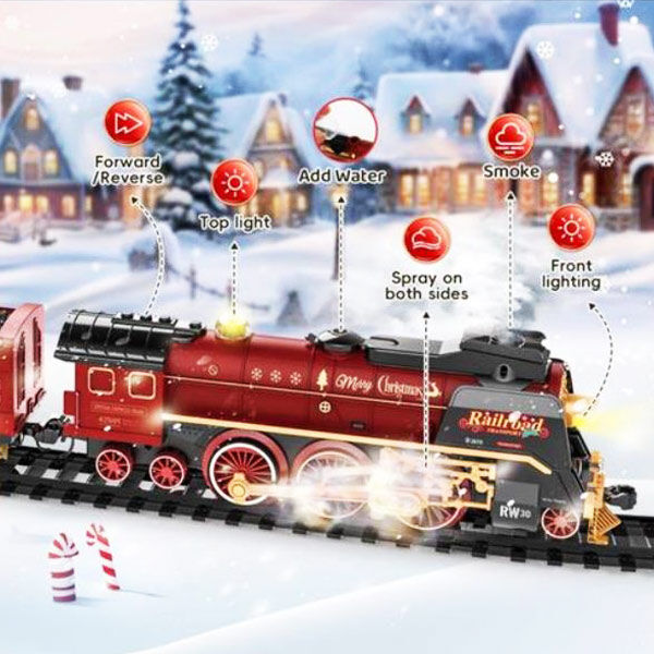 Bring festive cheer to your layout with this detailed Christmas-themed steam train diorama set, featuring realistic lights, steam effects, and a charming scenic environment for a magical holiday display! www.moralepatches.com.au