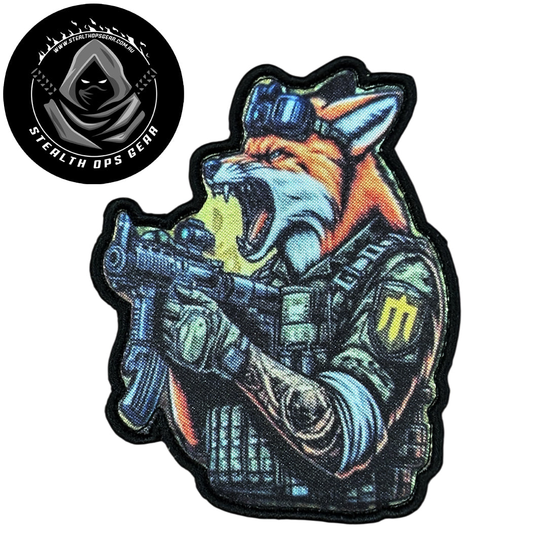 Unleash your creativity with the Fox Assault Embroidery Patch Hook &amp; Loop Stealth Ops Gear! Measuring 9x7.5cm and featuring a beautifully embroidered design and secure hook &amp; loop backing, this patch is a must-have for any collector. www.moralepatches.com.au